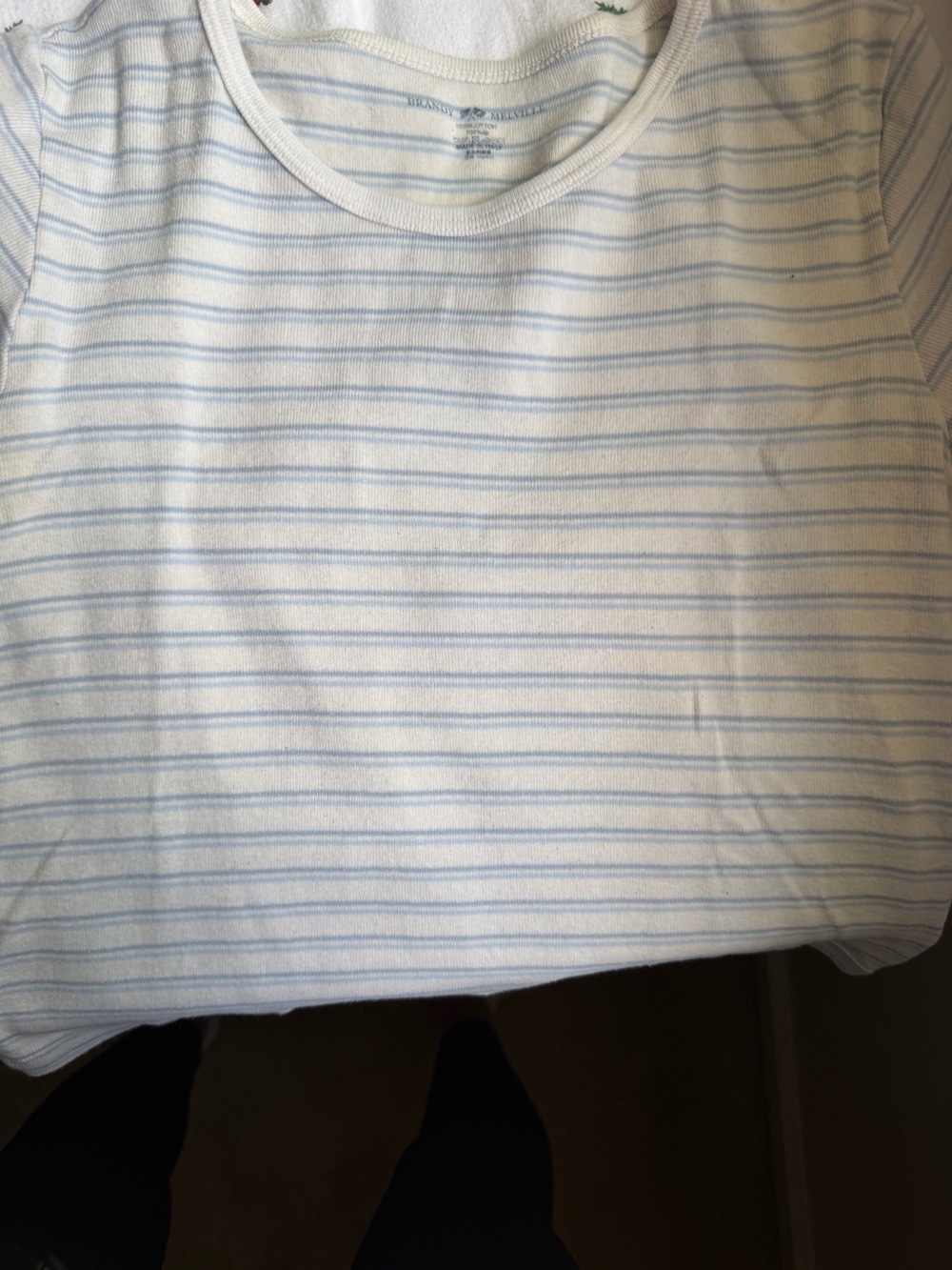 Brandy Melville White and Light Blue Striped Short Sleeve Tee